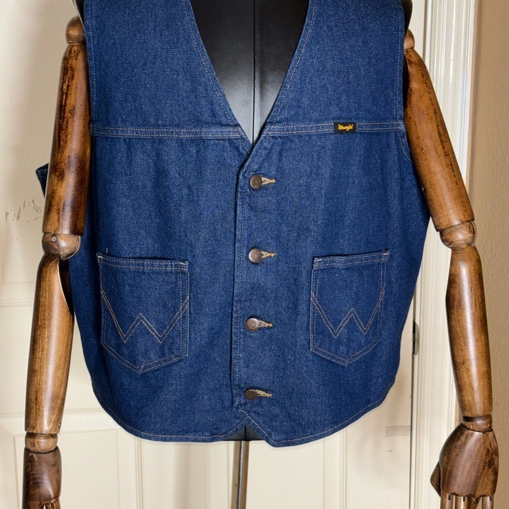 Wrangler Authentic Western Jacket Blue Denim Button Up Jean Vest Adult Size XL‌ - Picture 3 of 13